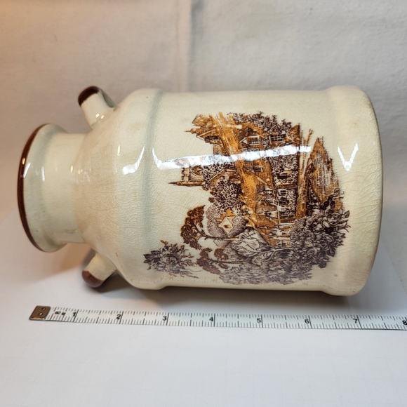 Milk Can Jug VASE Ceramic Handles 7" Tall Design Country Farmhouse Cream Browns - Picture 5 of 12